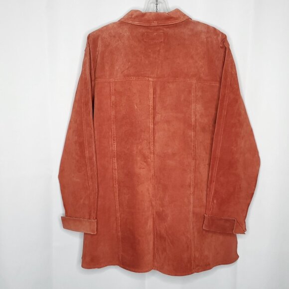 Womens Suede Shirt Jacket 1X Burnt Orange Boho Hippie Barn Chore Shacket Y2K - Picture 2 of 13